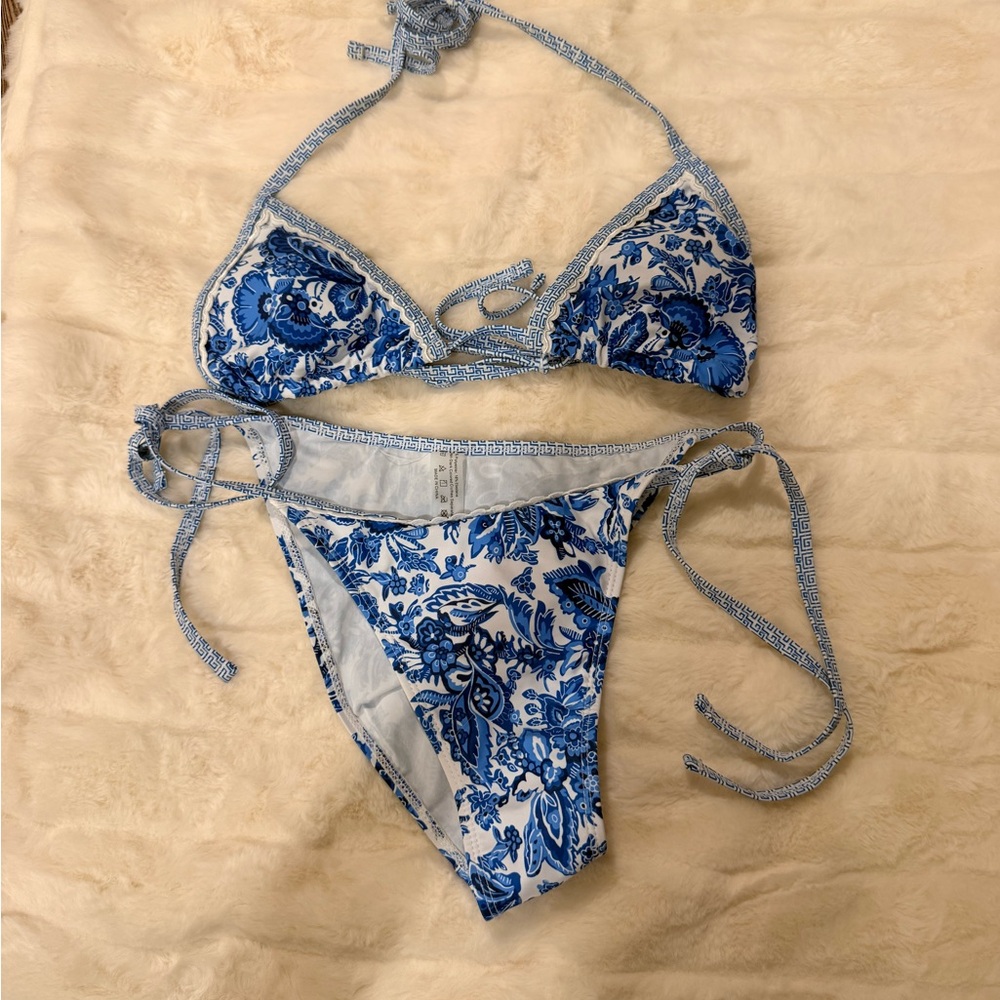 Blue Floral Tie Bikini Set